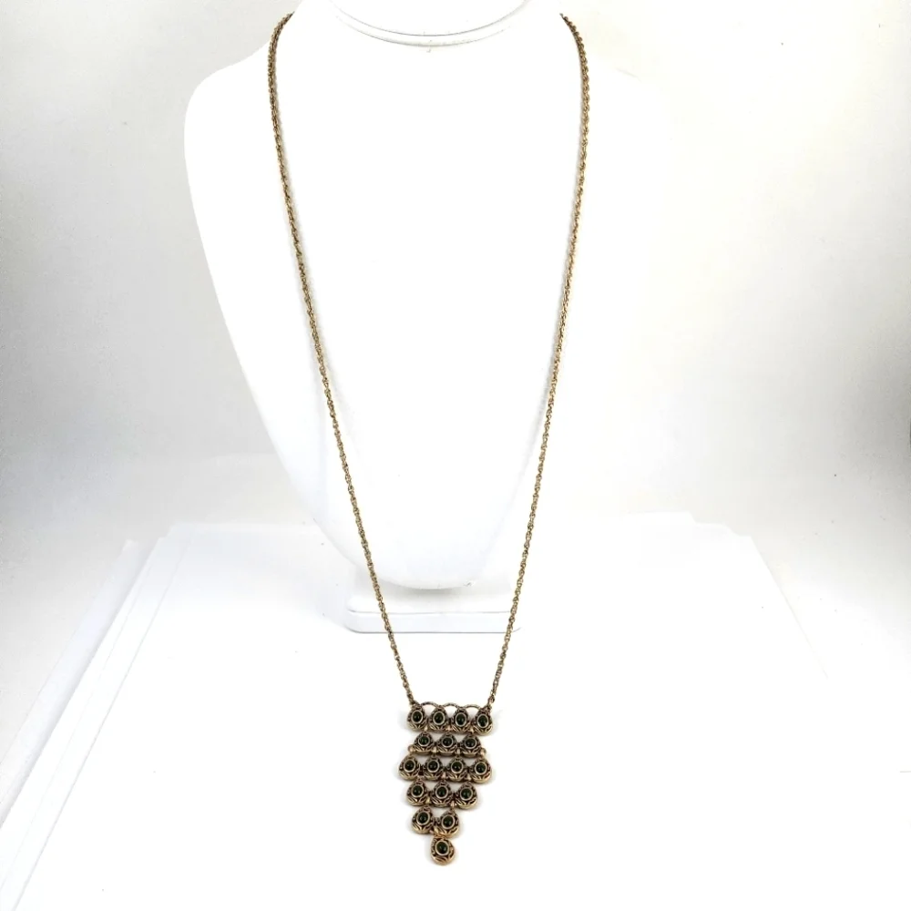 Lucky Brand boho necklace long pendant necklace tiered pendant green